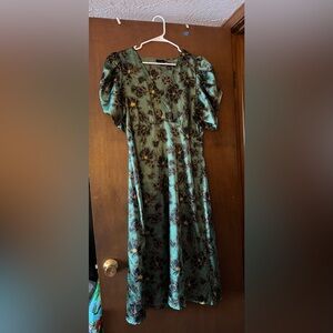 Who What Wear Target Black and Green Floral Satin Dress